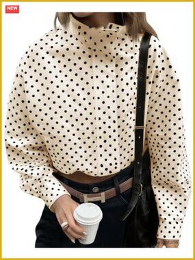 Women's Cropped Zip Up Polka Dot Oversized Jacket